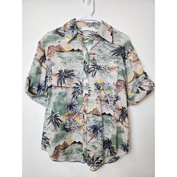 Zimmermann Tops - Zimmermann Vacay Shirt Short Sleeve Button Down Oversized Surf Printed Beach Med